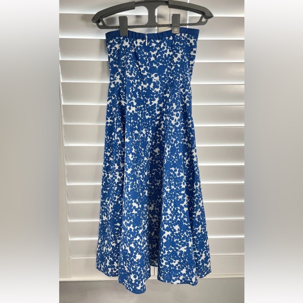 J Crew Strapless Boeing Midi Dress Blue White Flowers Women’s‎ 0 Fully Lined Zip - Picture 4 of 15